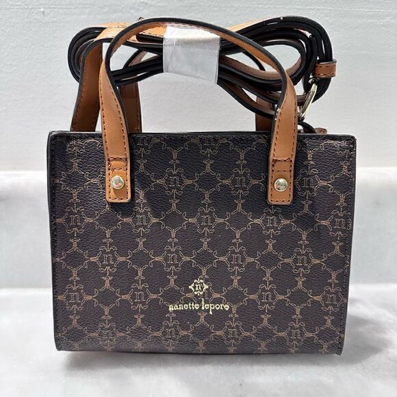 NWT Nanette Lepore Adjustable Strap Brown Black Crossbody Mini Hand Bag - Picture 1 of 5
